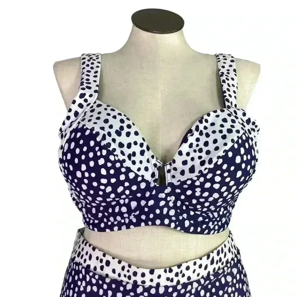 Raisins Curve Bikini Swimsuit Womens 24W Blue Polka Dot Beach Vacation Pool NEW
